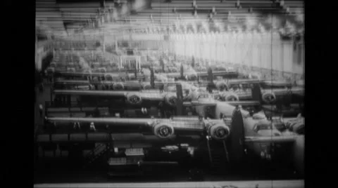 B-24 Liberator bomber lying on production line Stock Footage 39914251