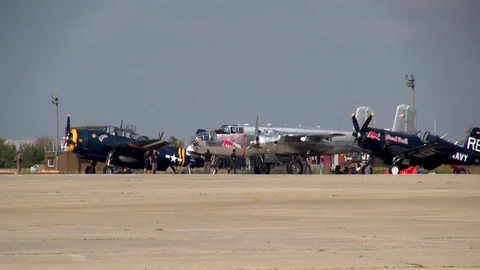 B-25 Mitchell bomber and carrier-based fighter Chance Vought F4U Corsair . Stock Footage 118581127