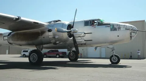 B-25 Mitchell Engine Start Up Stock Footage 10843876