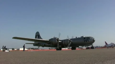 B-29 bomber with running engines Stock Footage 11135632