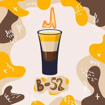 B-52 alcoholic drink image on modern trendy background. Lettering name of Stock Illustration