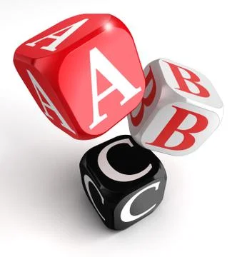 A b and c letters on red white black box Stock Illustration