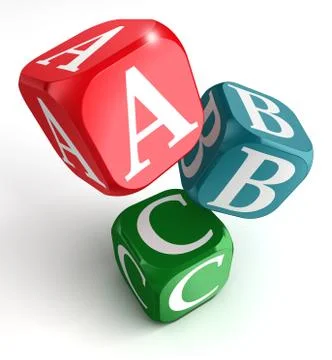 A,B and C on red, blue and green box Stock Illustration