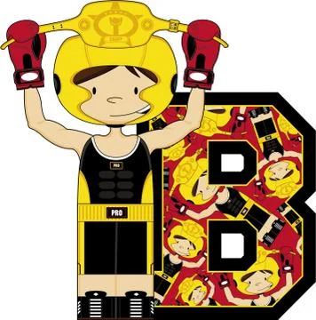 B is for Boxing Alphabet Learning Illustration 스톡 일러스트