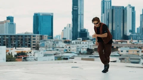 B-boy dance performance by professional street dancer at rooftop. hiphop. Stock Footage 260862282