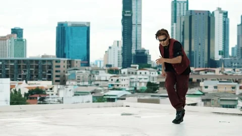 B-boy dance performance by professional street dancer at rooftop. hiphop. Stock Footage 271222601