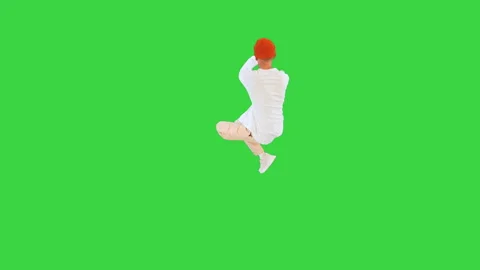 B-boy is dancing break dance on a Green Screen, Chroma Key. Stock Footage 218062914