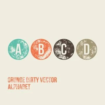 A B C D Grunge Retro Circular Stamp Type - Vector Alphabet Stock Illustration