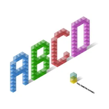 A B C D - Pixel Isometric Title Alphabet Stock Illustration