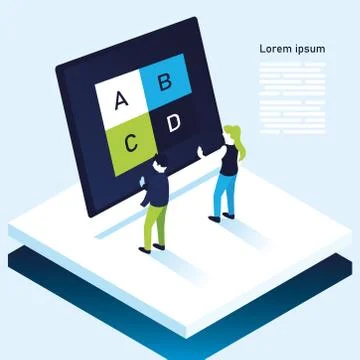 A b c d tree map chart infographic in laptop woman and man vector design Illustrazione stock