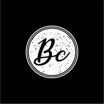 B C Initial Handwriting In Black and White Circle Frame Design Stock Illustration