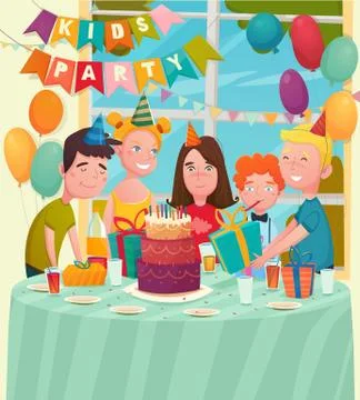 B-Day Party Children Composition Stock Illustration