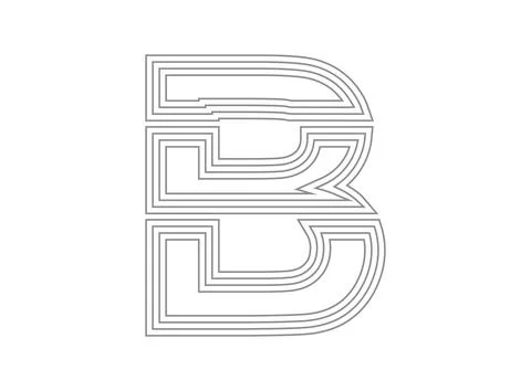 B font vector.  Condensed thin, Parallel stylize line letter. Thin monochrome Stock Illustration