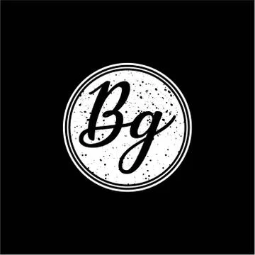 B G Initial Handwriting In Black and White Circle Frame Design Stock Illustration