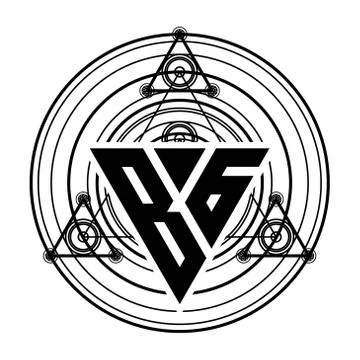 B G Monogram letter logo with triangle shape design template with sacred geom Stock Illustration