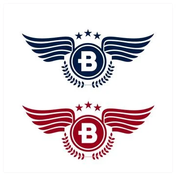 B initials logo in badge star wing shape illustration Stock Illustration