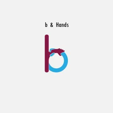 B- Letter abstract icon and hands logo design vector template.Business offer Stock Illustration