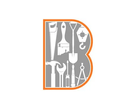B Letter with building work tool inside Stock Illustration