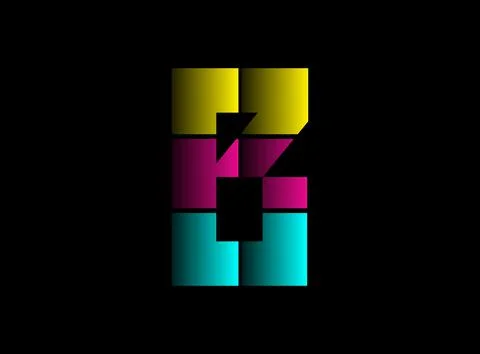 B letter font, vector logo made of Cmyk color. Dynamic split blue, pink, yell Stock Illustration