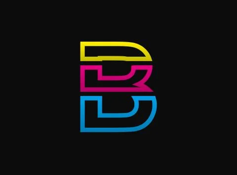 B letter logo, vector desing font .Dynamic cmyk split blue, pink, yellow colo Stock Illustration