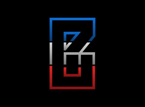 B letter vector desing, outline stroke font logo. Dynamic split grey,  blue c Stock Illustration