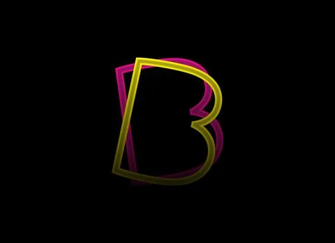 B letter vector desing, shadow font logo, . Dynamic split pink, yellow color  Stock Illustration