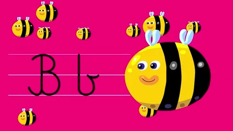 B letter writing like bee color cartoon animation Stock Footage 321767729