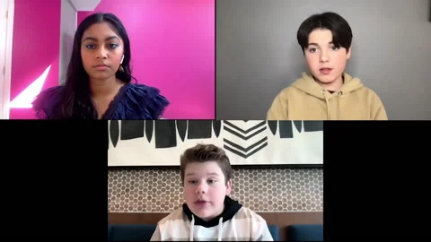 B. Noon, M. Simkins, S. Bhatia are interviewed for 'The Mighty Ducks' - 2021 Video stock 154333379