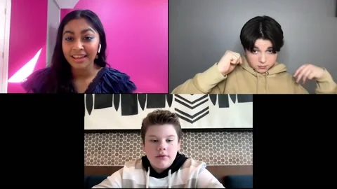 B. Noon, M. Simkins, S. Bhatia are interviewed for 'The Mighty Ducks' - 2021 Video stock 154333450
