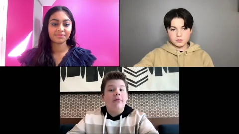 B. Noon, M. Simkins, S. Bhatia are interviewed for 'The Mighty Ducks' - 2021 Video stock 154333637