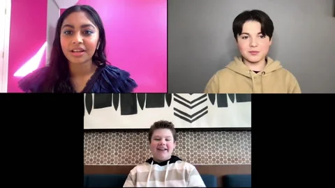 B. Noon, M. Simkins, S. Bhatia are interviewed for 'The Mighty Ducks' - 2021 Video stock 154333718