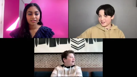 B. Noon, M. Simkins, S. Bhatia are interviewed for 'The Mighty Ducks' - 2021 Video stock 154333728