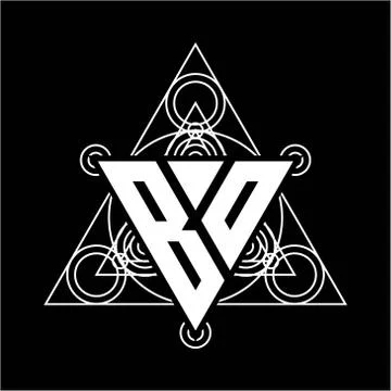 B O Monogram letter logo with triangle shape design template with sacred geom Stock Illustration