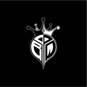 B Q circle monogram logo emblem style with clown crown shape vector decoratio Stock Illustration