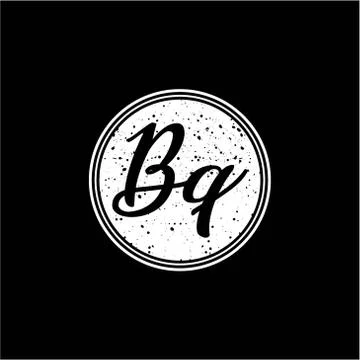B Q Initial Handwriting In Black and White Circle Frame Design Stock Illustration