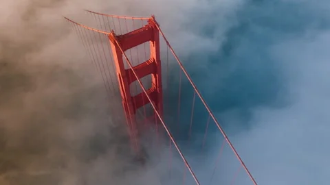 B roll motion background cloud under red tower Golden Gate bridge, San Francisco Stock Footage 257356263