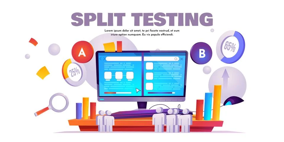 A B split test cartoon banner, website comparison Stock Illustration