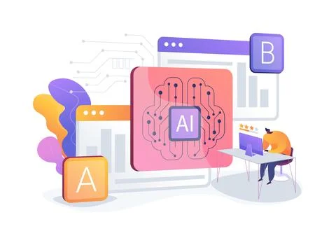 A-B Testing and AI-Refined Marketing abstract concept vector illustration. 스톡 일러스트
