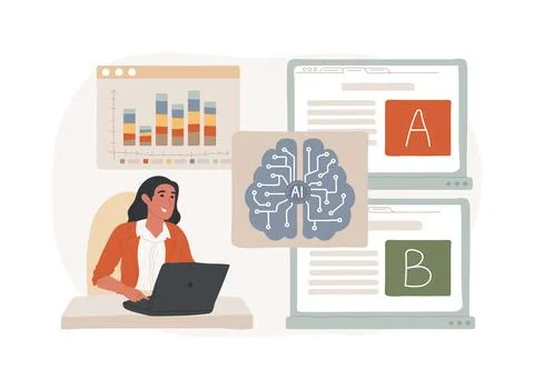 A-B Testing and AI-Refined Marketing abstract concept vector illustration. 스톡 일러스트