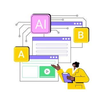 A-B Testing and AI-Refined Marketing abstract concept vector illustration. 스톡 일러스트