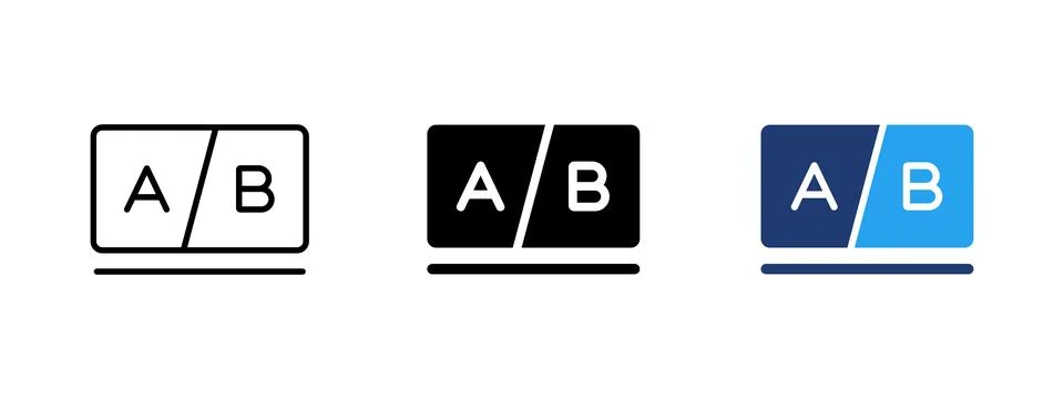 A/B testing icon with split screen comparison. Symbol of experiment, analyt.. Stock Illustration
