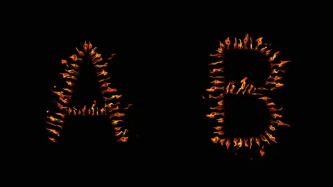 A B text. real fire flaming in slow motion. Stock Footage 143682355