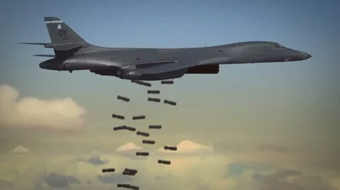 B1-bomber bombing enemy positions. Stock Footage 18788823