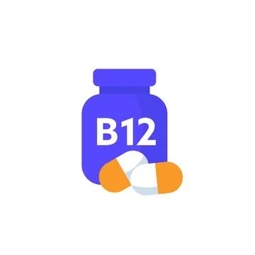 B12 vitamin vector icon with a bottle Stock Illustration