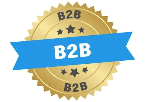 B2b. b2b round blue and gold label isolated on transparent background Stock Illustration