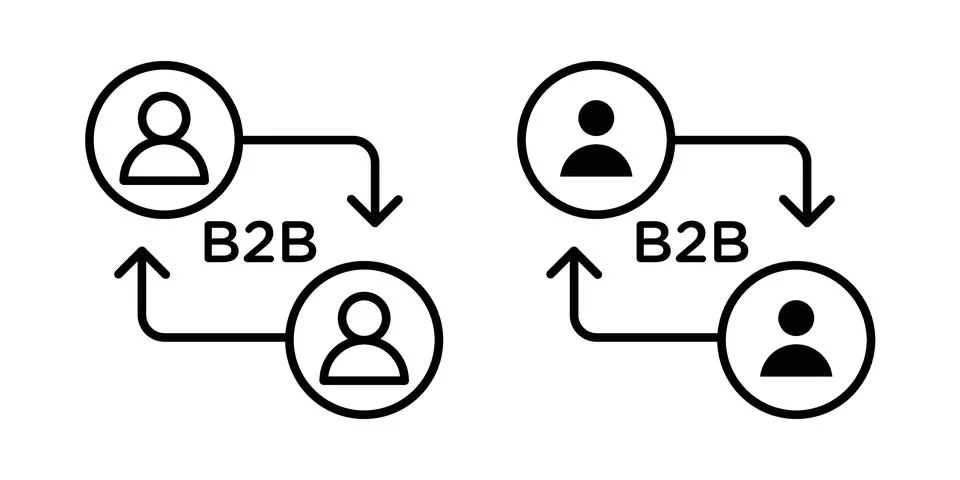B2B icon linear versions pack on white background Stock Illustration