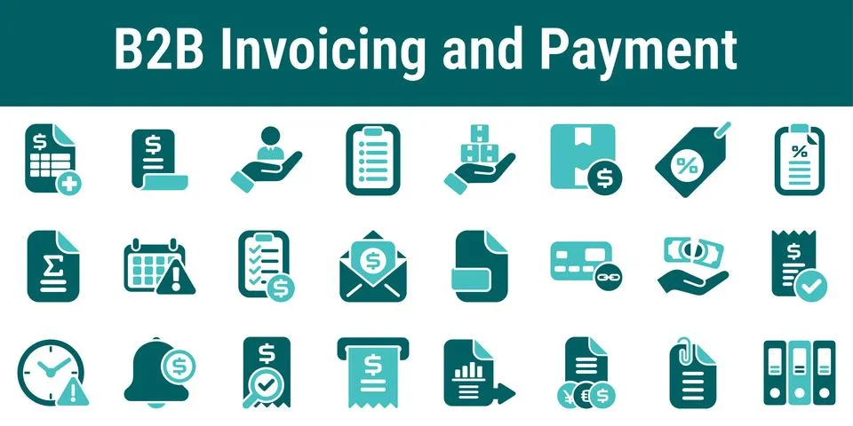 B2B Invoicing and Payment Process Icons Stock Illustration