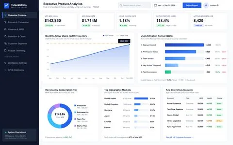 B2B SaaS Analytics Dashboard for Executive Product and Revenue Operations Stock Illustration