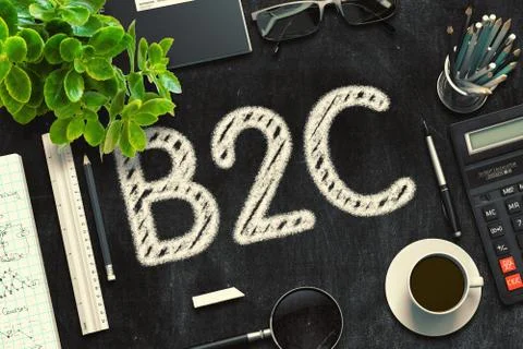 B2C Concept on Black Chalkboard. 3D Rendering Stock Illustration