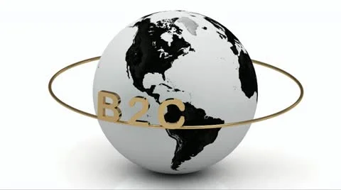 B2C on a gold ring rotates around the earth Stock Footage 21733549